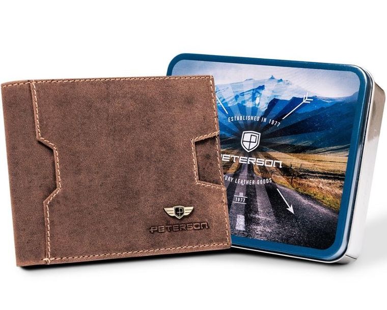 Portfel, brązowy, skórzany, Peterson