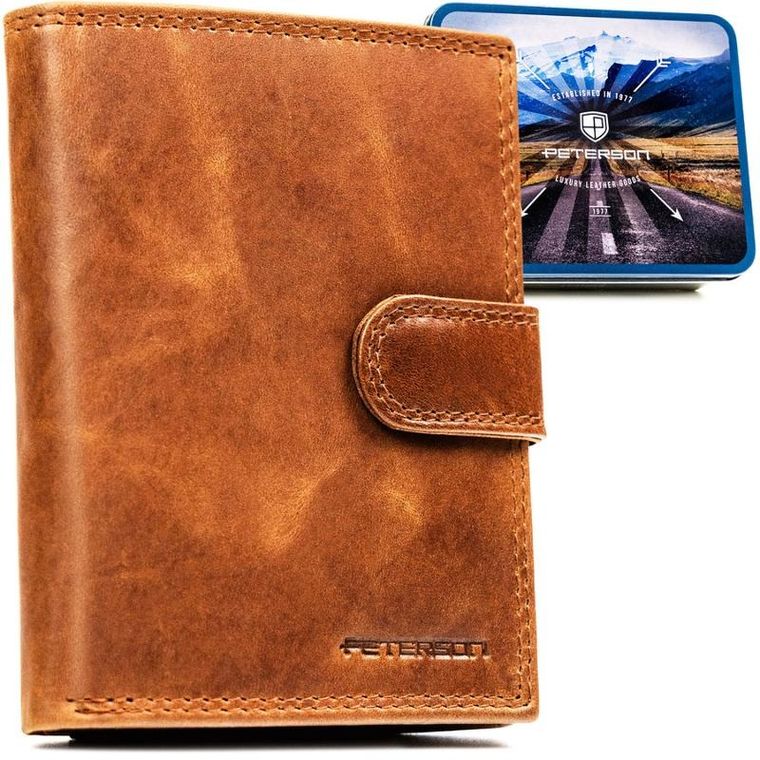 Portfel, brązowy, skórzany, Peterson
