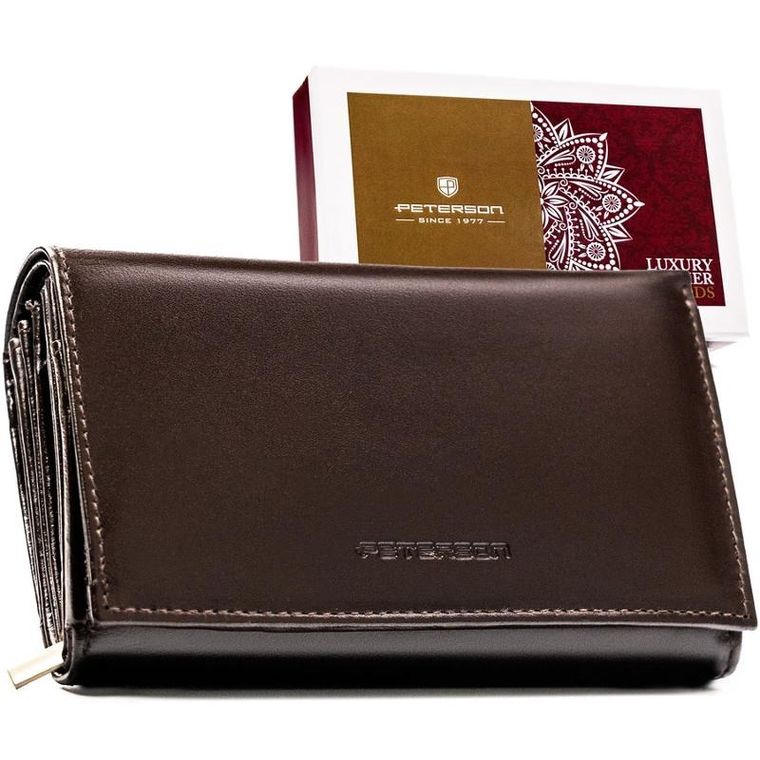 Portfel, brązowy, skórzany, Peterson