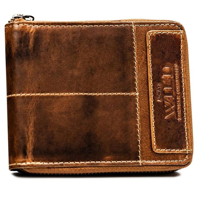 Portfel, brązowy, skórzany, RFID, Always Wild
