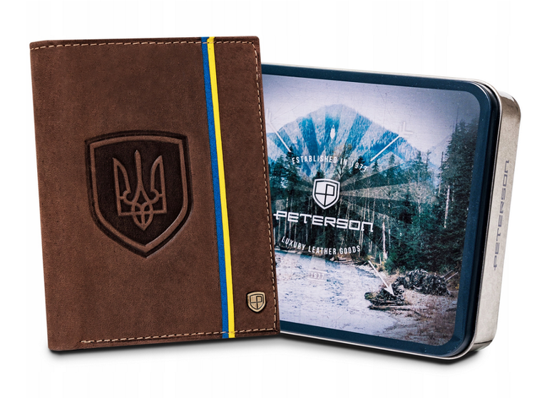 Portfel, brązowy, skórzany, RFID, Peterson