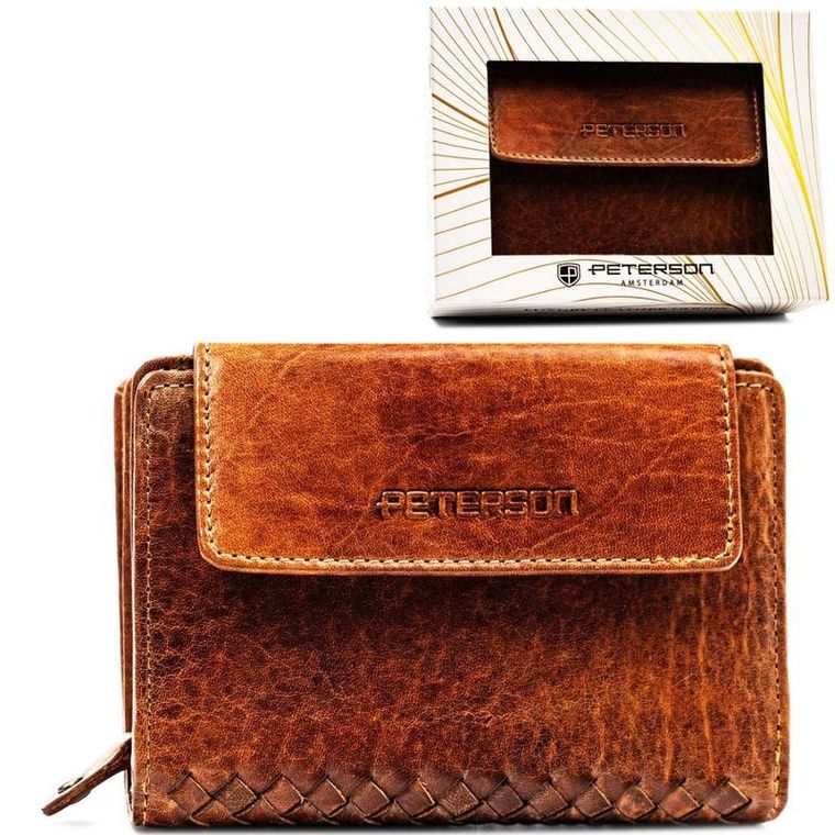 Portfel, brązowy, skórzany, RFID, Peterson
