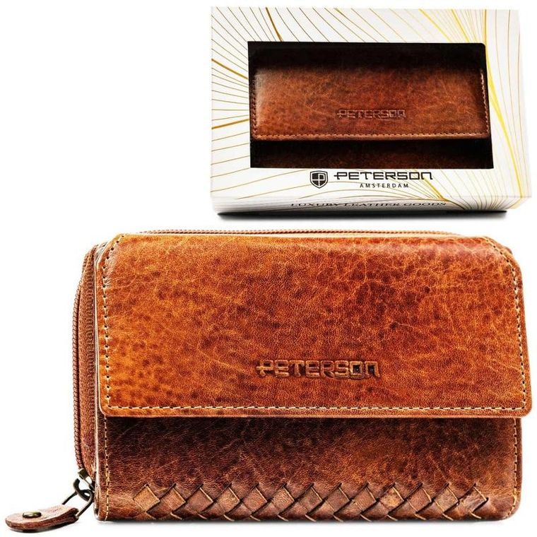 Portfel, brązowy, skórzany, RFID, Peterson