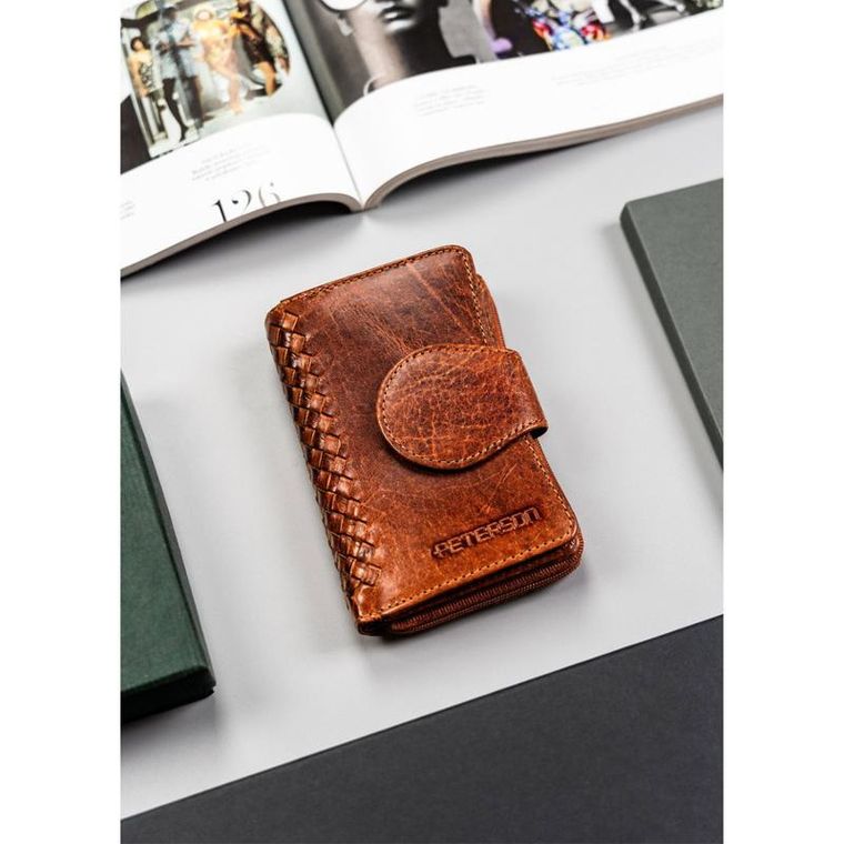 Portfel, brązowy, skórzany, RFID, Peterson