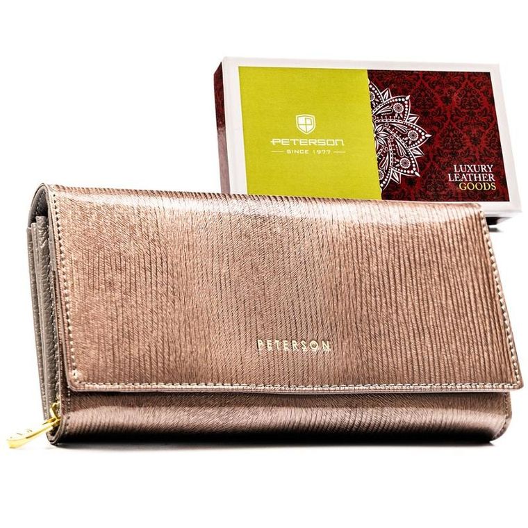 Portfel, brązowy, skórzany, RFID, Peterson