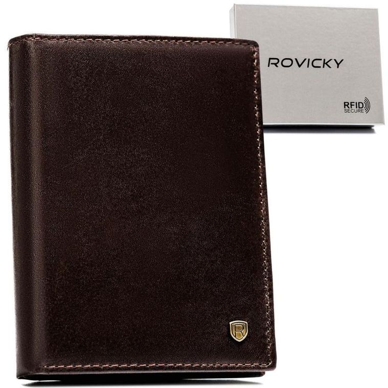 Portfel, brązowy, skórzany, RFID, Rovicky