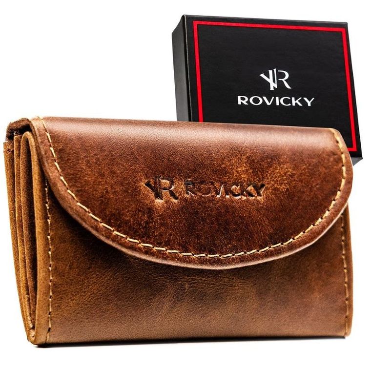 Portfel, brązowy, skórzany, RFID, Rovicky