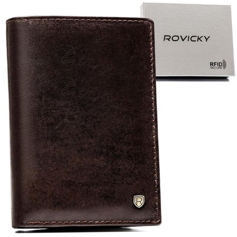 Portfel, brązowy, skórzany, Rovicky