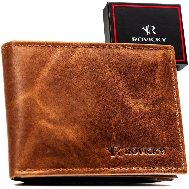 Portfel, brązowy, skórzany, Rovicky