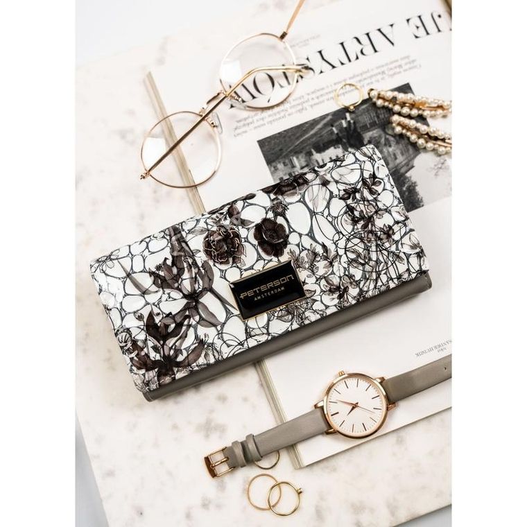 Portfel, czarno-biały, skórzany, Peterson