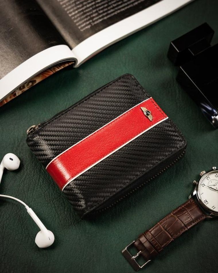 Portfel, czarno-czerwony, skórzany, Peterson