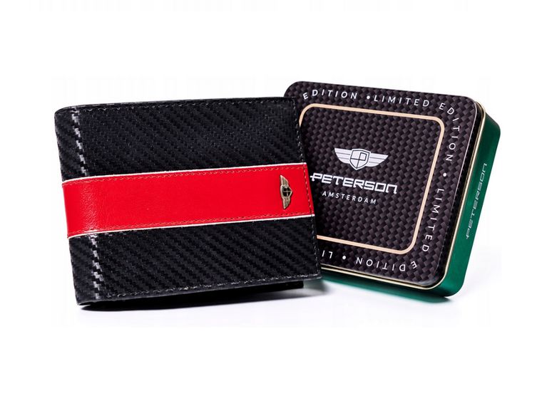 Portfel, czarno-czerwony, skórzany, Peterson