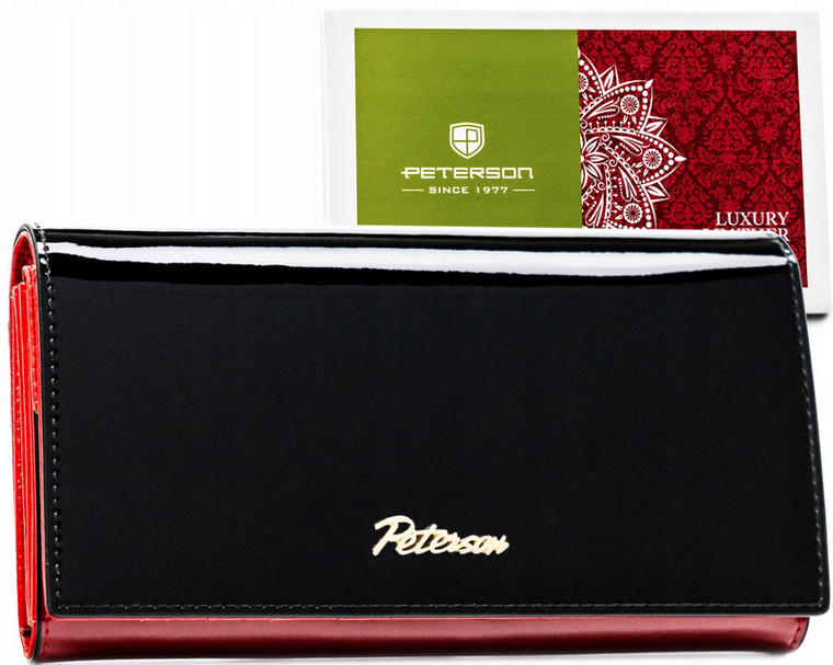 Portfel, czarno-czerwony, skórzany, Peterson