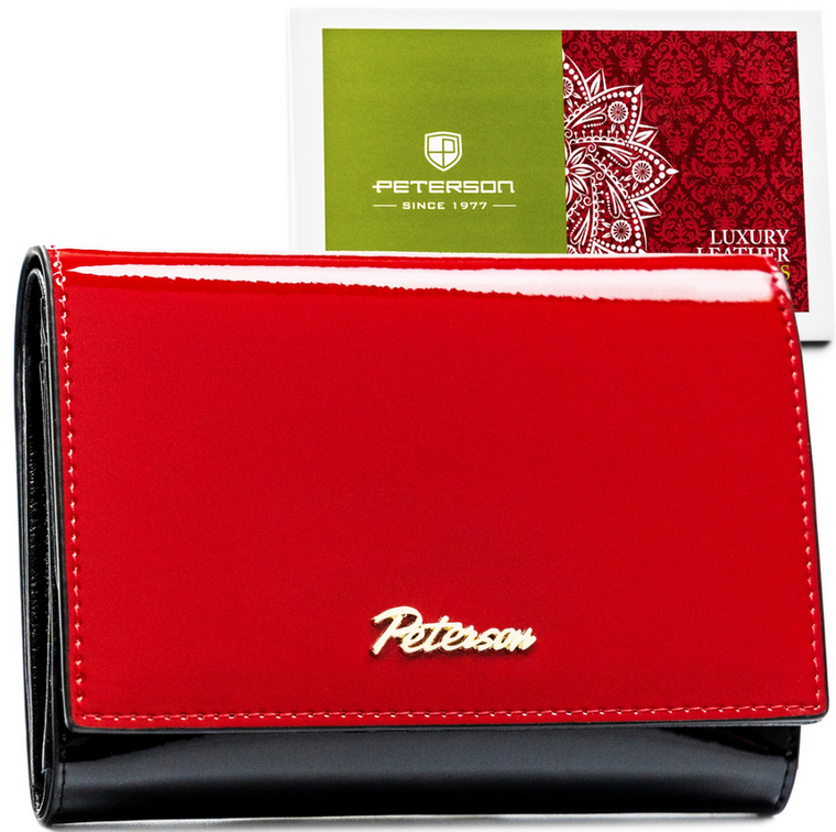 Portfel, czarno-czerwony, skórzany, Peterson