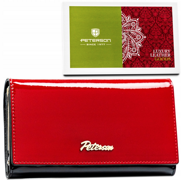 Portfel, czarno-czerwony, skórzany, Peterson