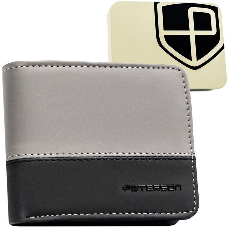 Portfel, czarno-szary, skóra ekologiczna, Peterson