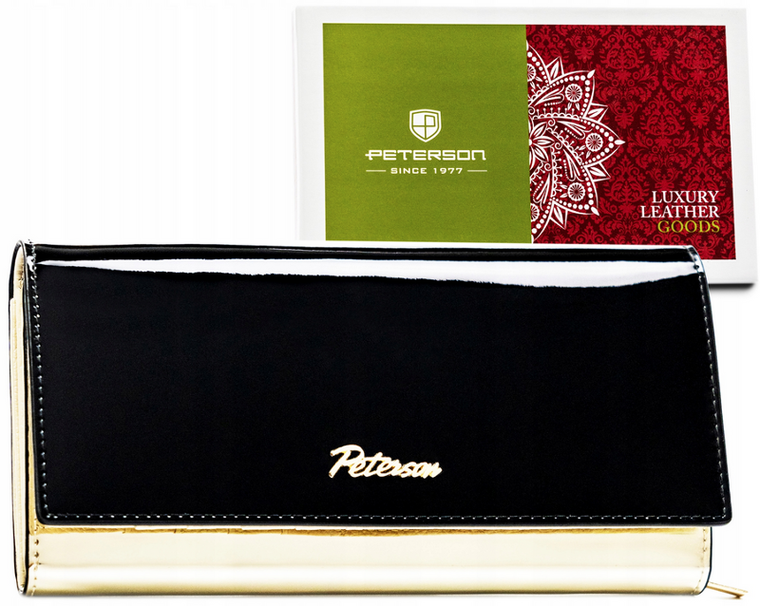 Portfel, czarno-złoty, skórzany, Peterson