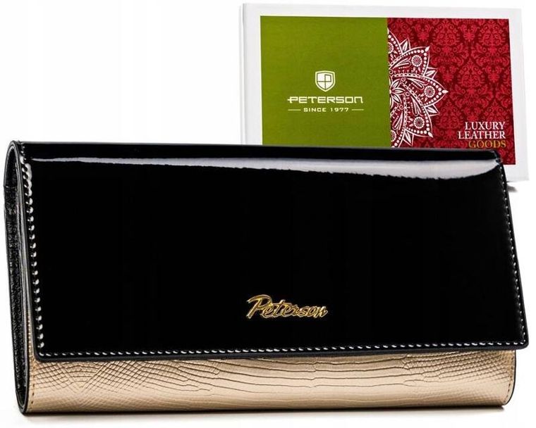 Portfel, czarno-złoty, skórzany, RFID, Peterson