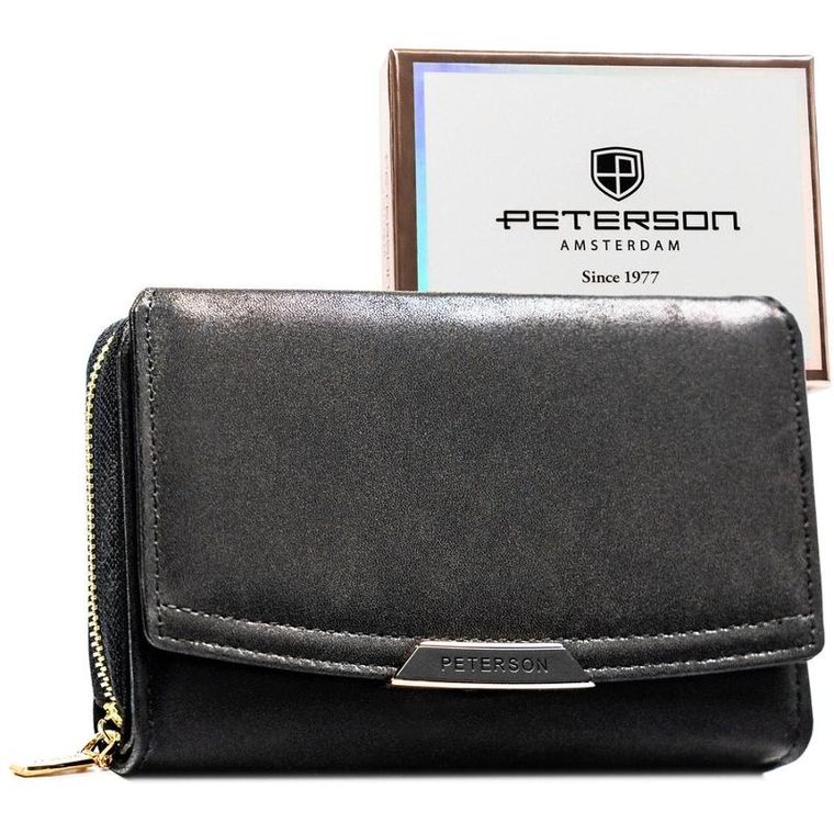 Portfel, czarny, skóra ekologiczna, Peterson