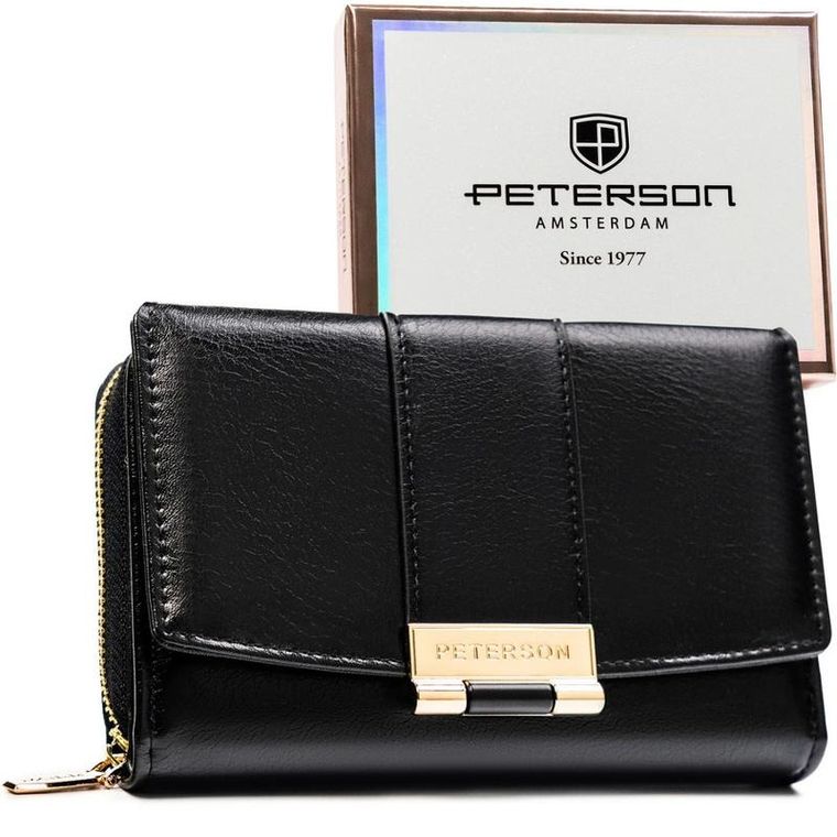 Portfel, czarny, skóra ekologiczna, Peterson
