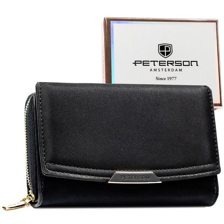 Portfel, czarny, skóra ekologiczna, RFID, Peterson