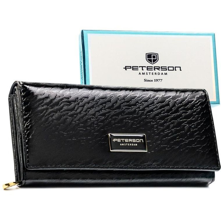 Portfel, czarny, skóra naturalna i ekologiczna, Peterson