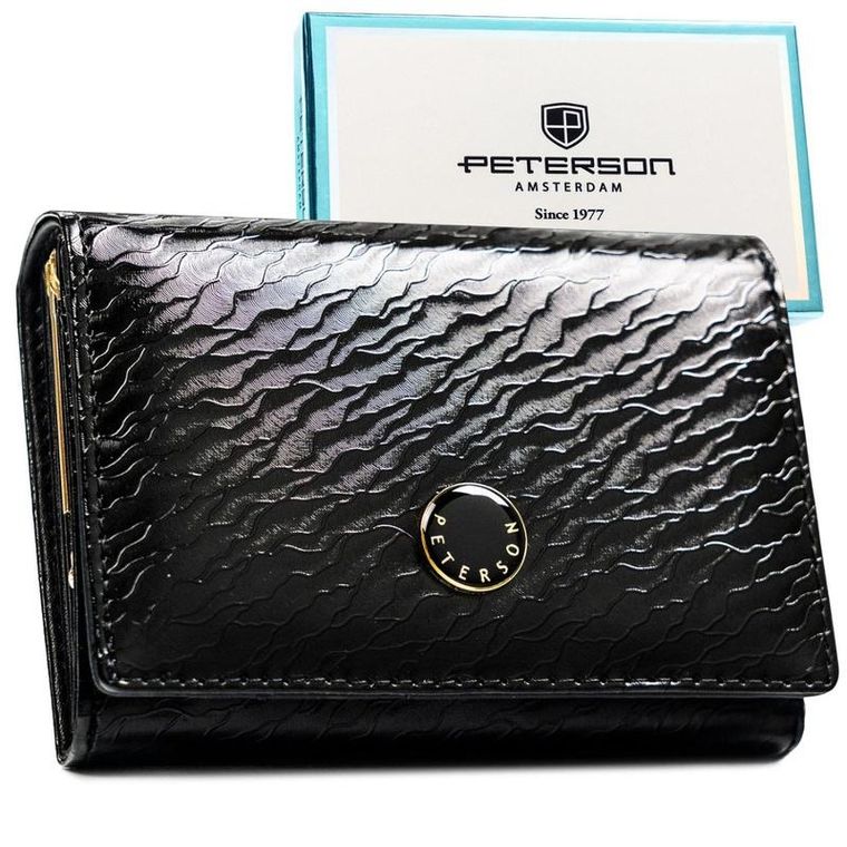 Portfel, czarny, skóra naturalna i ekologiczna, Peterson