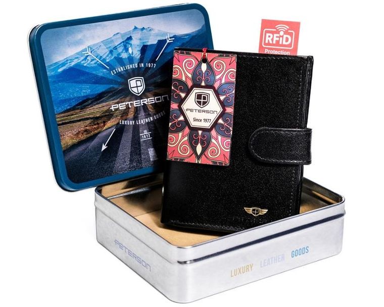 Portfel, czarny, skórzany, Peterson