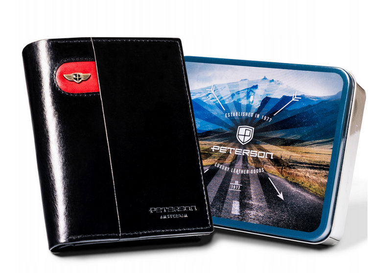 Portfel, czarny, skórzany, Peterson