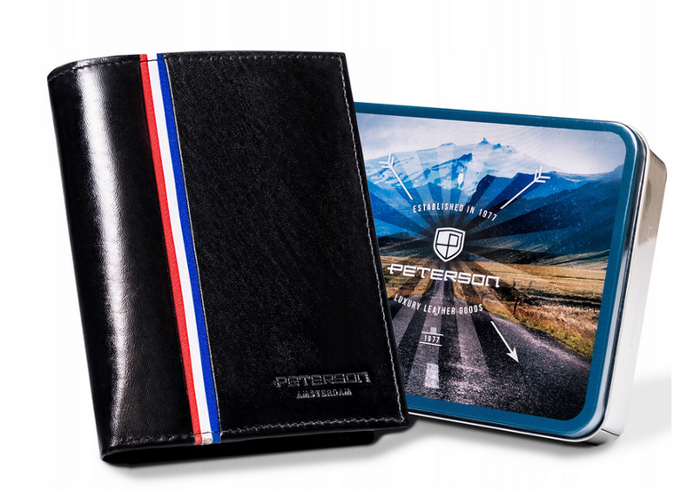 Portfel, czarny, skórzany, Peterson