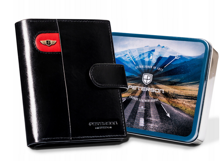 Portfel, czarny, skórzany, Peterson