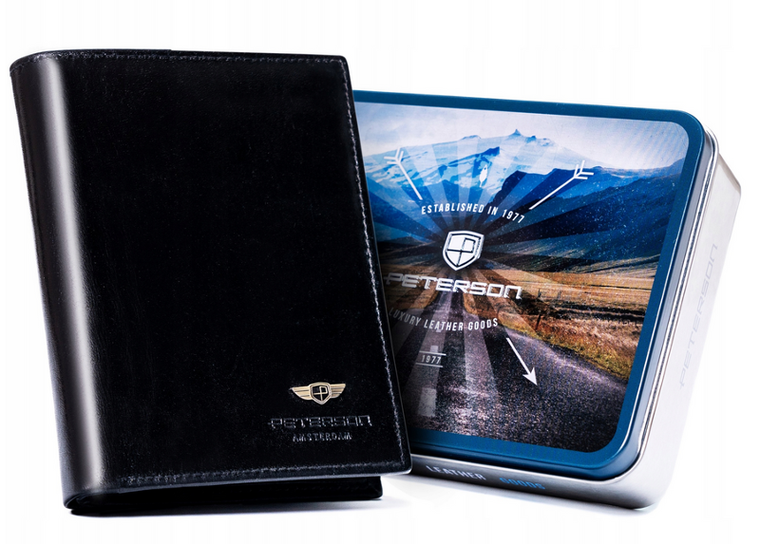 Portfel, czarny, skórzany, Peterson