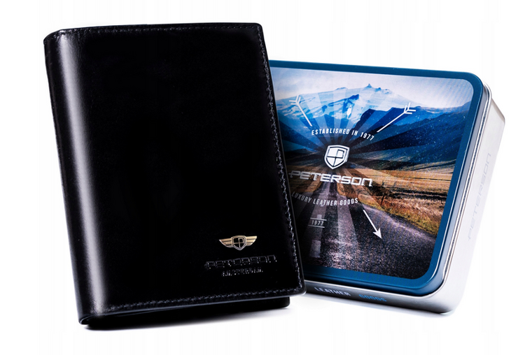 Portfel, czarny, skórzany, Peterson