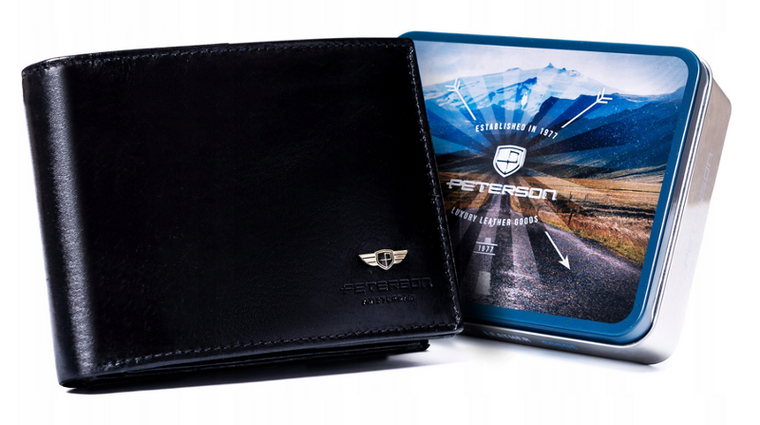 Portfel, czarny, skórzany, Peterson