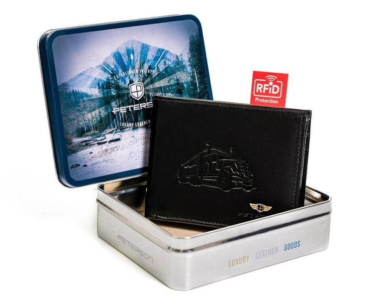 Portfel, czarny, skórzany, Peterson