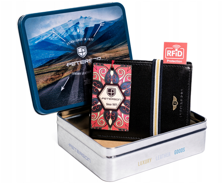 Portfel, czarny, skórzany, Peterson