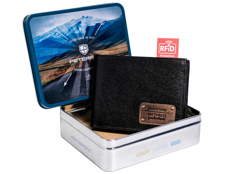 Portfel, czarny, skórzany, Peterson