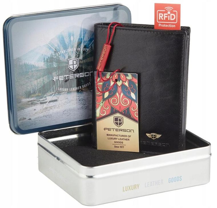 Portfel, czarny, skórzany, Peterson