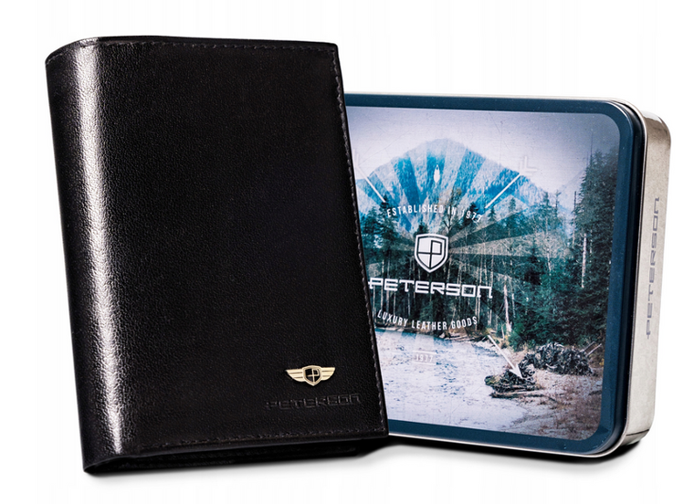 Portfel, czarny, skórzany, Peterson