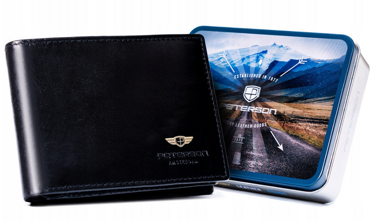 Portfel, czarny, skórzany, Peterson
