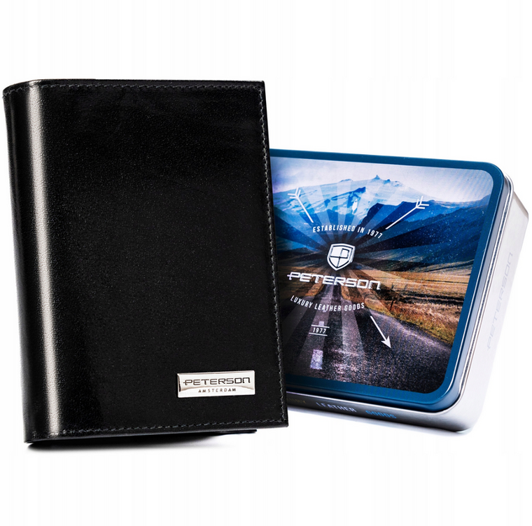 Portfel, czarny, skórzany, Peterson