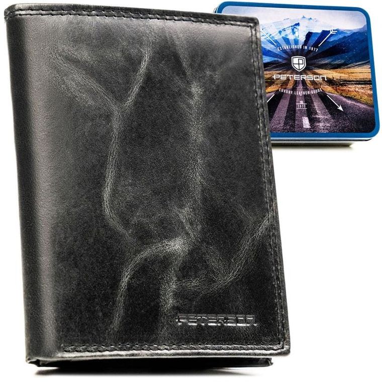 Portfel, czarny, skórzany, Peterson