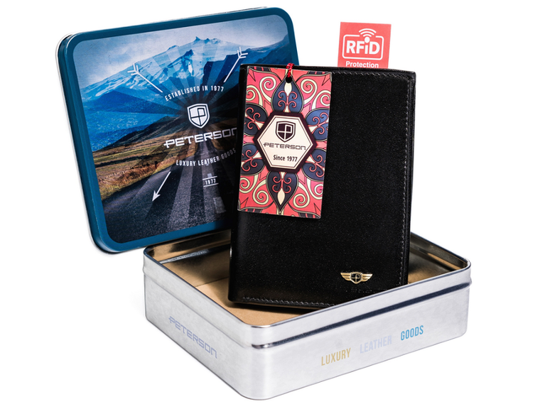 Portfel, czarny, skórzany, RFID, Peterson