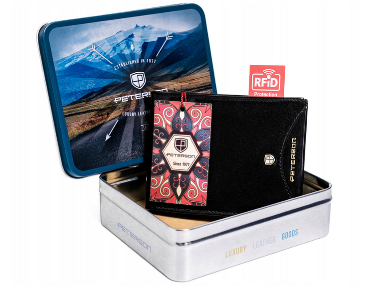 Portfel, czarny, skórzany, RFID, Peterson