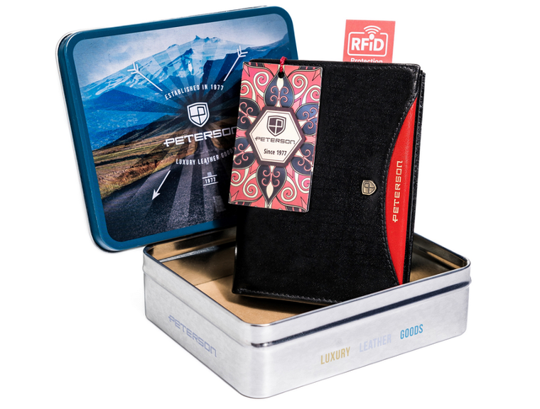 Portfel, czarny, skórzany, RFID, Peterson