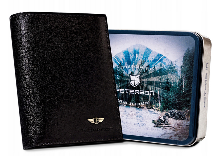 Portfel, czarny, skórzany, RFID, Peterson