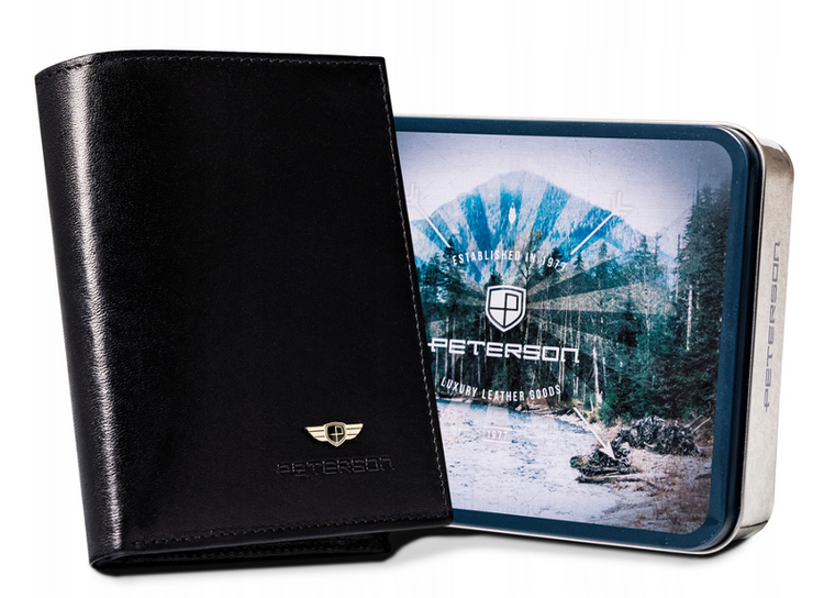 Portfel, czarny, skórzany, RFID, Peterson