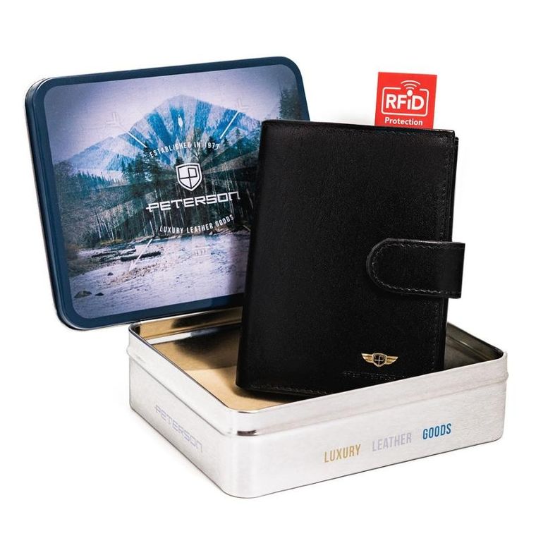 Portfel, czarny, skórzany, RFID, Peterson