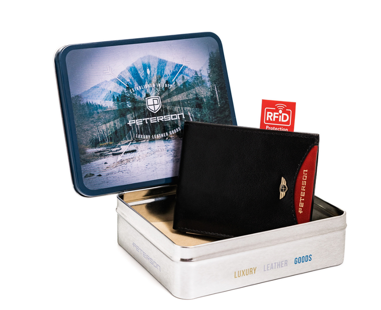 Portfel, czarny, skórzany, RFID, Peterson