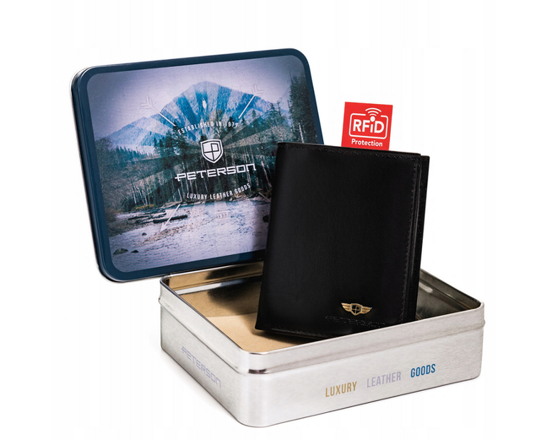 Portfel, czarny, skórzany, RFID, Peterson